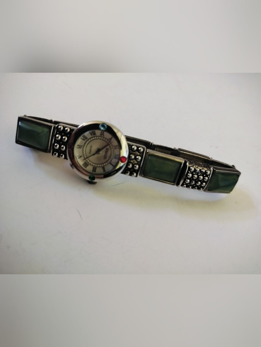 Vintage Rumours Silver-Tone Stretch Bracelet Watch  Stone Accents No Battery
